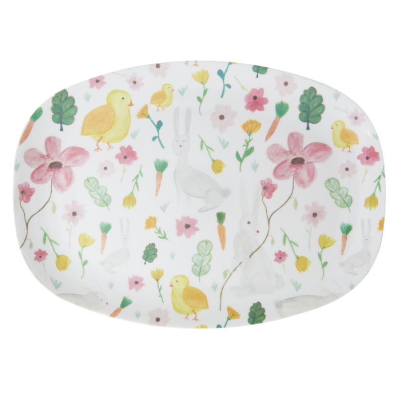 White Easter Print Rectangular Melamine Plate By Rice DK